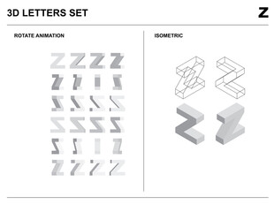 3d Z Alphabet Letters Set Animate Isometric Wireframe Vector