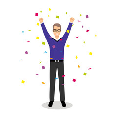 Happy business man celebrating. Vector illustration. flat illustration