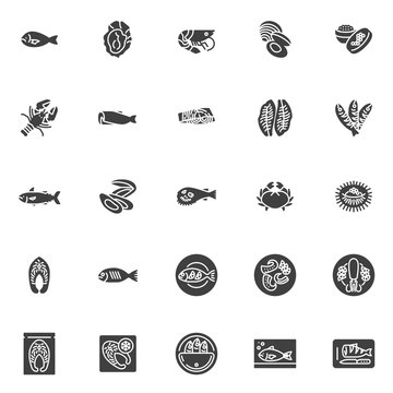 Seafood menu vector icons set