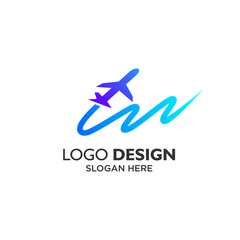 blue air and plane logo design