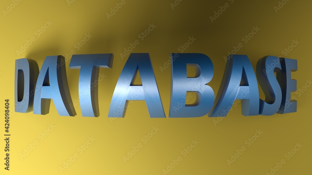 Poster database blue glossy write on yellow background - 3d rendering illustration
