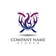 Hot grill logo template for business restaurant vector design creative