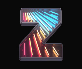 Retro neon font. Colorful light. Letter Z.