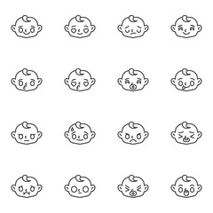 Obraz premium Baby face emoticon line icons set