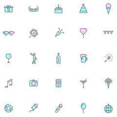 Set of party line icon. Simple trendy celebrate outline symbol concept. Isolated 2 tone vector 320x320 pixels illustration.