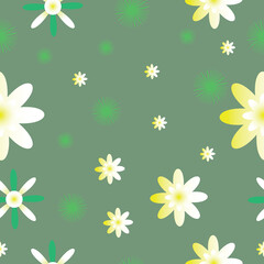 Flowers seamless pattern on green background. vector illustration in eps 10