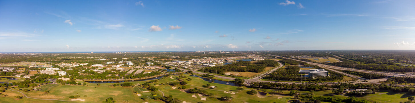 Aerial panorama Jupiter Florida golf course landscape