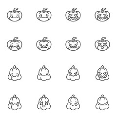 Halloween pumpkin emoji line icons set