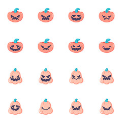 Halloween pumpkin emoji flat icons set