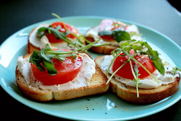 Toast with vegetables and cheese