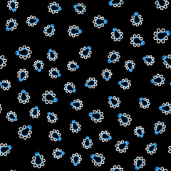 Line Light bulb and gear icon isolated seamless pattern on black background. Innovation concept. Business idea. Vector