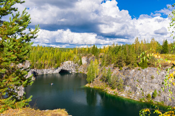 Fototapeta na wymiar A former marble quarry transformed to a beautiful park in Ruskeala, Karelia