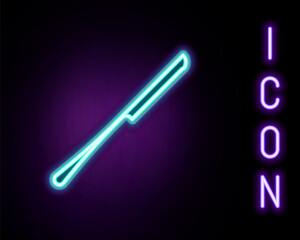 Glowing neon line Knife icon isolated on black background. Cutlery symbol. Colorful outline concept. Vector