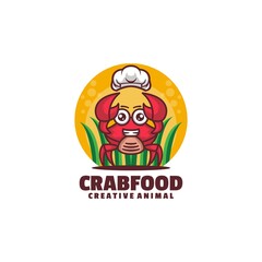 Vector Logo Illustration Crab Food Simple Mascot Style.