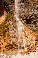 Rinka waterfall located in Logarska dolina national park in Slovenia, Second highest waterfall in Slovenia. Popular hiking destination in the Alps © Zedspider