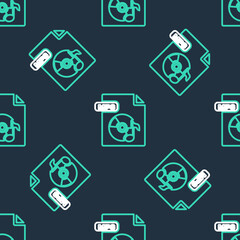 Line MP3 file document. Download mp3 button icon isolated seamless pattern on black background. Mp3 music format sign. MP3 file symbol. Vector