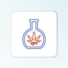 Line Chemical test tube with marijuana or cannabis leaf icon isolated on white background. Research concept. Laboratory CBD oil concept. Colorful outline concept. Vector