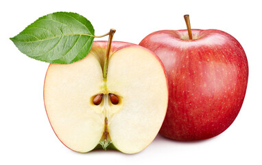 Apple fruits and apple half. Isolated on a white background