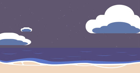 ブログアイキャッチ向け　シンプルな夜の浜辺のイラスト