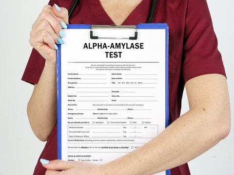 Medical concept about ALPHA-AMYLASE TEST with phrase on the piece of paper.