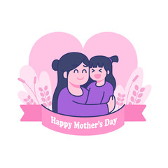 mothers day illustration cute flat design style. mother huge her kid flat illustration