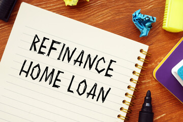 Financial concept meaning REFINANCE HOME LOAN question marks with inscription on the page.