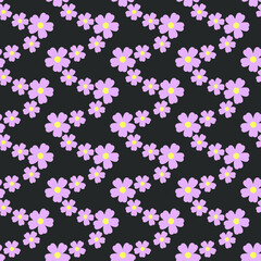 Vector seamless pattern with pink flowers on a grey background. Use in fabric, wrapping paper, wallpaper, bags, clothes, dishes, cases on smartphones and tablets.