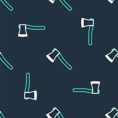 Line Wooden axe icon isolated seamless pattern on black background. Lumberjack axe. Vector