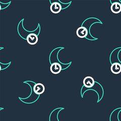 Line Sleeping moon icon isolated seamless pattern on black background. Vector