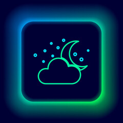 Glowing neon line Cloud with moon and stars icon isolated on black background. Cloudy night sign. Sleep dreams symbol. Night or bed time sign. Colorful outline concept. Vector