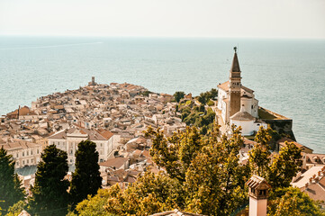 Beautiful cityscape of Piran, Slovenia, Europe. Traveling concept background. Magnificent...