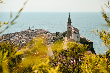 Beautiful cityscape of Piran, Slovenia, Europe. Traveling concept background. Magnificent...