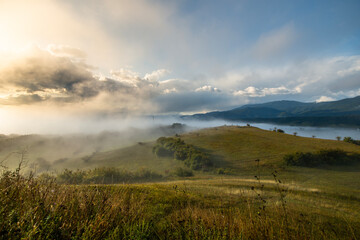 mist over the hills