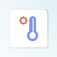 Line Meteorology thermometer measuring heat and cold icon isolated on white background. Thermometer equipment showing hot or cold weather. Colorful outline concept. Vector