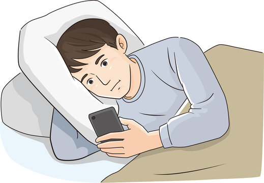 man in bed using phone clip art preview