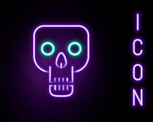 Glowing neon line Skull icon isolated on black background. Happy Halloween party. Colorful outline concept. Vector