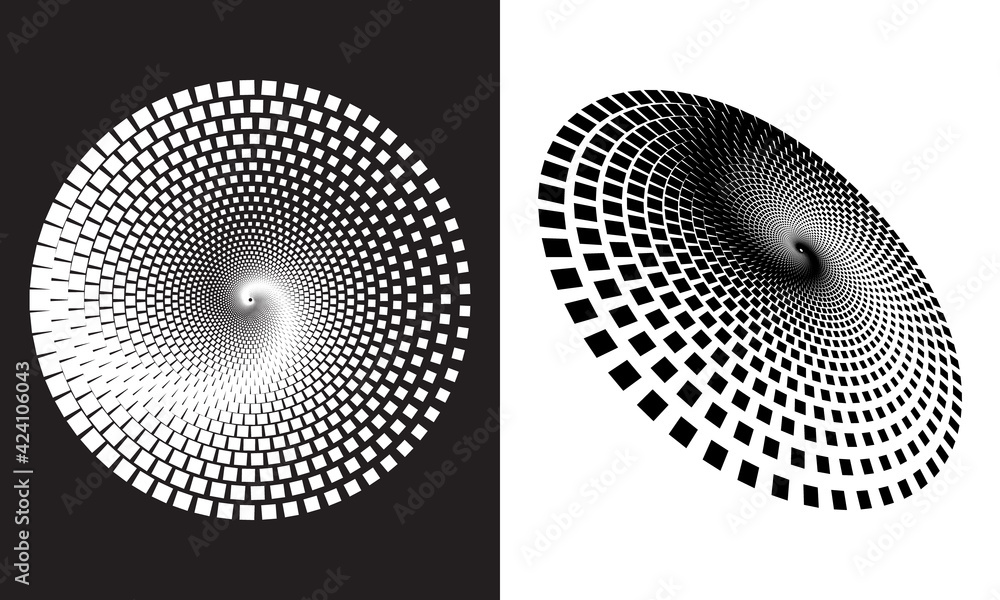 Poster abstract vector background with squares. halftone effect. spiral dotted background or icon.