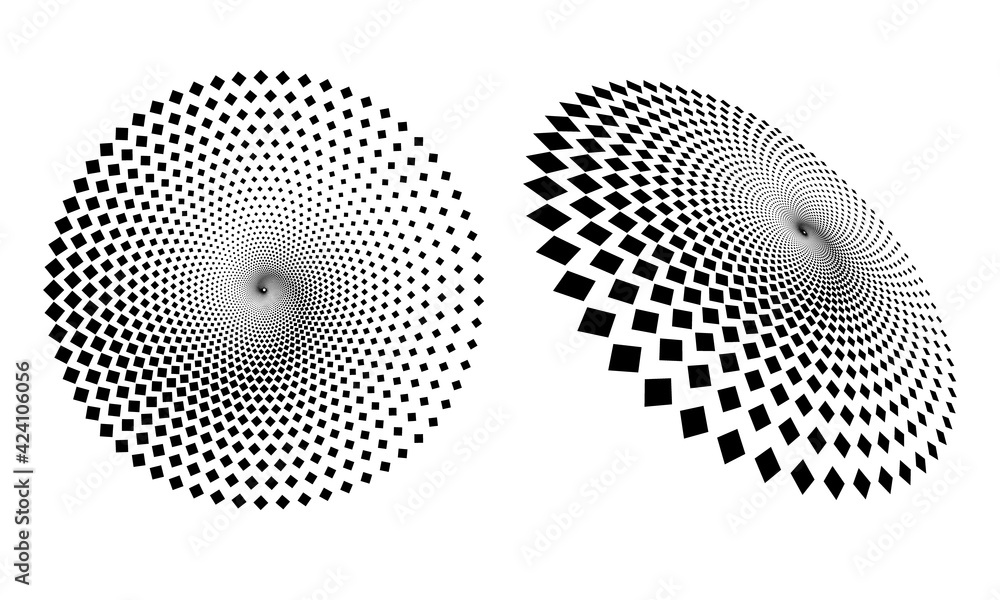 Poster abstract vector background with squares. halftone effect. spiral dotted background or icon.