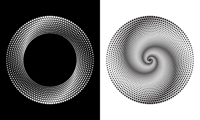 Abstract dotted vector background. Halftone effect. Spiral dotted background or icon. Yin and yang style.