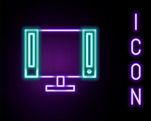 Glowing neon line Smart Tv icon isolated on black background. Television sign. Colorful outline concept. Vector