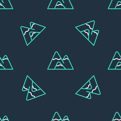 Line Mountains icon isolated seamless pattern on black background. Symbol of victory or success concept. Vector