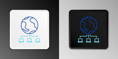 Line Computer network icon isolated on grey background. Online gaming. Laptop network. Internet connection. Colorful outline concept. Vector