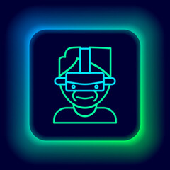 Glowing neon line Virtual reality glasses icon isolated on black background. Stereoscopic 3d vr mask. Colorful outline concept. Vector