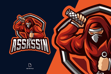 red ninja assassin mascot esport logo illustration for a game team