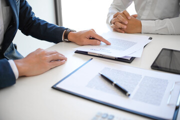 Business people signing contract making a deal with real estate agent Concept for consultant and home insurance concept.Real estate investment Property insurance and security. Real estate agent offer 