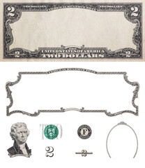 2 US dollar banknote. Elements