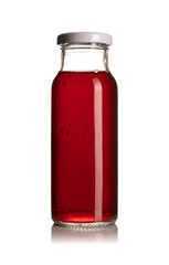 Front view of cherry juice glass bottle isolated on white
