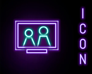 Glowing neon line Picture frame on table icon isolated on black background. Colorful outline concept. Vector