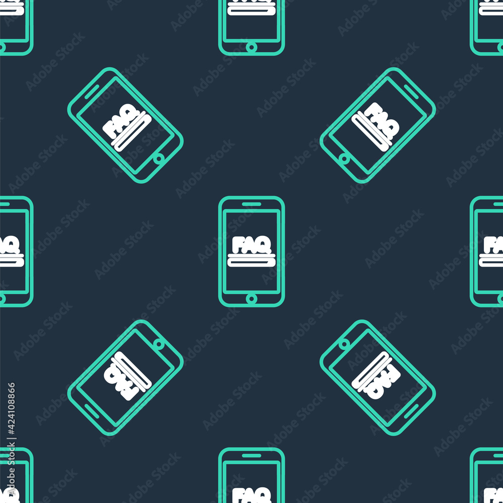 Aufkleber line mobile phone with text faq information icon isolated seamless pattern on black background. freq
