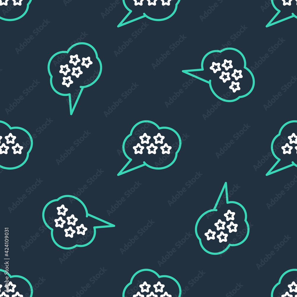 Poster line five stars customer product rating review icon isolated seamless pattern on black background. f